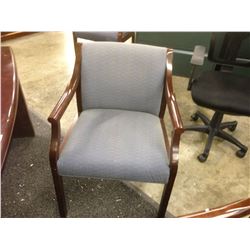 LIGHT BLUE KIMBALL MAHOGANY FRAME CLIENT CHAIR