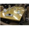 Image 1 : BIRD'S EYE MAPLE INLAID 12.5' X 6.5' BOAT SHAPE BOARDROOM TABLE WITH BUILT IN ELECTRICAL AND SIGNAL