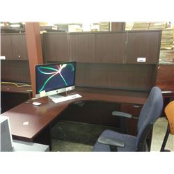 MAHOGANY 6' X 6' COMPUTER WORKSTATION WITH HUTCH