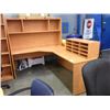 Image 4 : MAPLE 6.5' X 6' CORNER COMPUTER STATION WITH HUTCH AND 12 COMPARTMENT CUBBY STORAGE UNIT