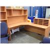 Image 2 : MAPLE 6.5' X 6' CORNER COMPUTER STATION WITH HUTCH AND 12 COMPARTMENT CUBBY STORAGE UNIT