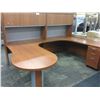 Image 1 : LIGHT CHERRY 9' 6' U-SHAPE EXECUTIVE DESK WITH HUTCH AND MOBILE PEDESTAL