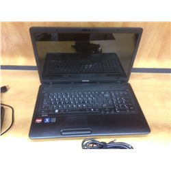 BLACK TOSHIBA NOTEBOOK COMPUTER, COMES WITH POWER SUPPLY, NO HARD DRIVE, CONDITION UNKNOWN