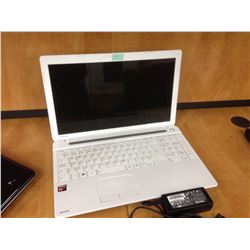 WHITE TOSHIBA NOTEBOOK COMPUTER, COMES WITH POWER SUPPLY, NO HARD DRIVE, CONDITION UNKNOWN