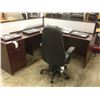Image 3 : MAHOGANY 6' X 6' RECEPTION DESK, COSMETIC DAMAGE, PLEASE VIEW TO ASSESS CONDITION