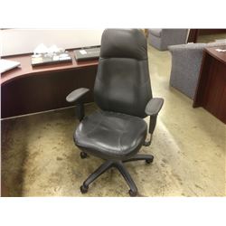 BLACK LEATHER OBUS STYLE FULLY ADJUSTABLE HIGH BACK TASK CHAIR
