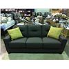 Image 2 : CONTEMPORARY UPHOLSTERED GREY 3 SEATER SOFA WITH 2  YELLOW THROW CUSHIONS