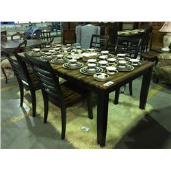 CONTEMPORARY TWO TONE BROWN ON BROWN DINING TABLE  WITH JACK KNIFE LEAF & 4 LADDER BACK CHAIRS