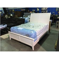 QUEEN SIZE CONTEMPORARY WHITE FINISHED BED HEADBOARD, FOOTBOARD & RAILS (FACTORY SEALED IN BOX)