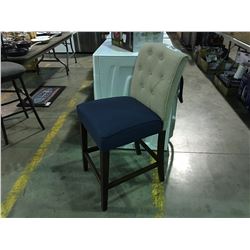 2 TONE BLUE & GREY UPHOLSTERED COUNTER HEIGHT CHAIR