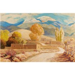 Sheldon Parsons | Adobe Village Scene with Mountains
