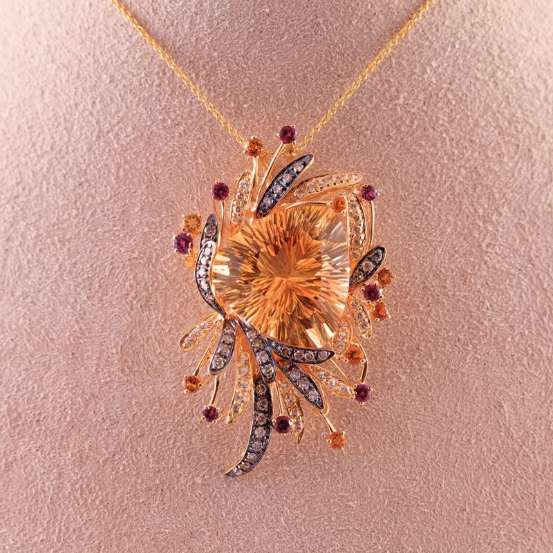 Champagne Citrine Trillion Stone Necklace