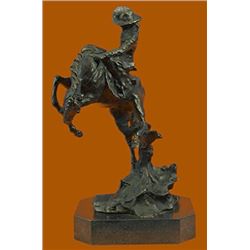 Bronco Buster Bronze Sculpture on Marble Base Western Art Figurine