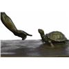 Image 2 : Girl Playing With Turtle Bronze Sculpture on Marble Base Figurine