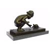 Image 5 : Girl Playing With Turtle Bronze Sculpture on Marble Base Figurine