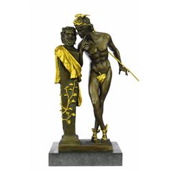 Handcrafted Large Gold Patina Flying Mercury Bronze Sculpture Figurine
