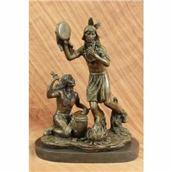 Native American Art Indian Ceremonial Drummer Bronze Statue