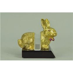 24K Gold Plated Easter Bunny Card Holder Sculpture