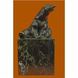 Stylish Polar Bear Bronze Sculpture on Marble Base Figurine