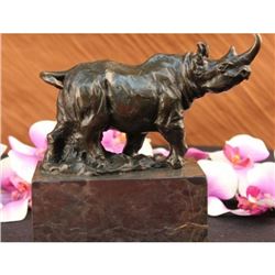Rhino wildlife Bronze Sculpture on Marble base Statue