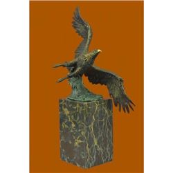 Multi Color Patina American Bald Eagle Bronze Statue on Marble Base Sculpture