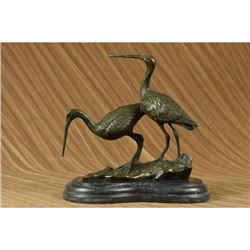 Two Wildlife Crane Cranes Pond Garden Bronze Sculpture