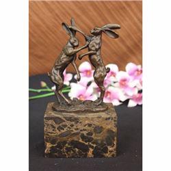 Two Hares Boxing Vienna Bronze Sculpture