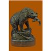 Image 5 : Young Bear With Catch of The Day Bronze Sculpture on Marble Base Statue