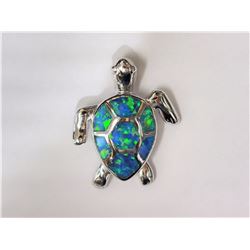 Sterling Silver Created Opal Turtle Shaped Pendant Retail $120