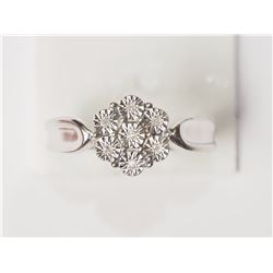 Sterling Silver 7 Diamond Flower Shaped Ring Retail $300