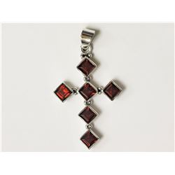 Sterling Silver Garnet Cross Shaped Pendant Retail $300
