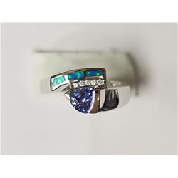 Sterling Silver Simulated Tanzanite Created Opal Ring Retail $200