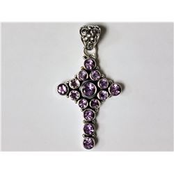 Sterling Silver Amethyst Cross Pendant Retail $300
