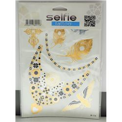 Selfie Gold, Silver and Black Coloured Temporary Tattoos.