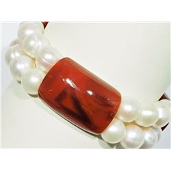 Freshwater Pearl and Carnelian Flexible Bracelet. Retail $120
