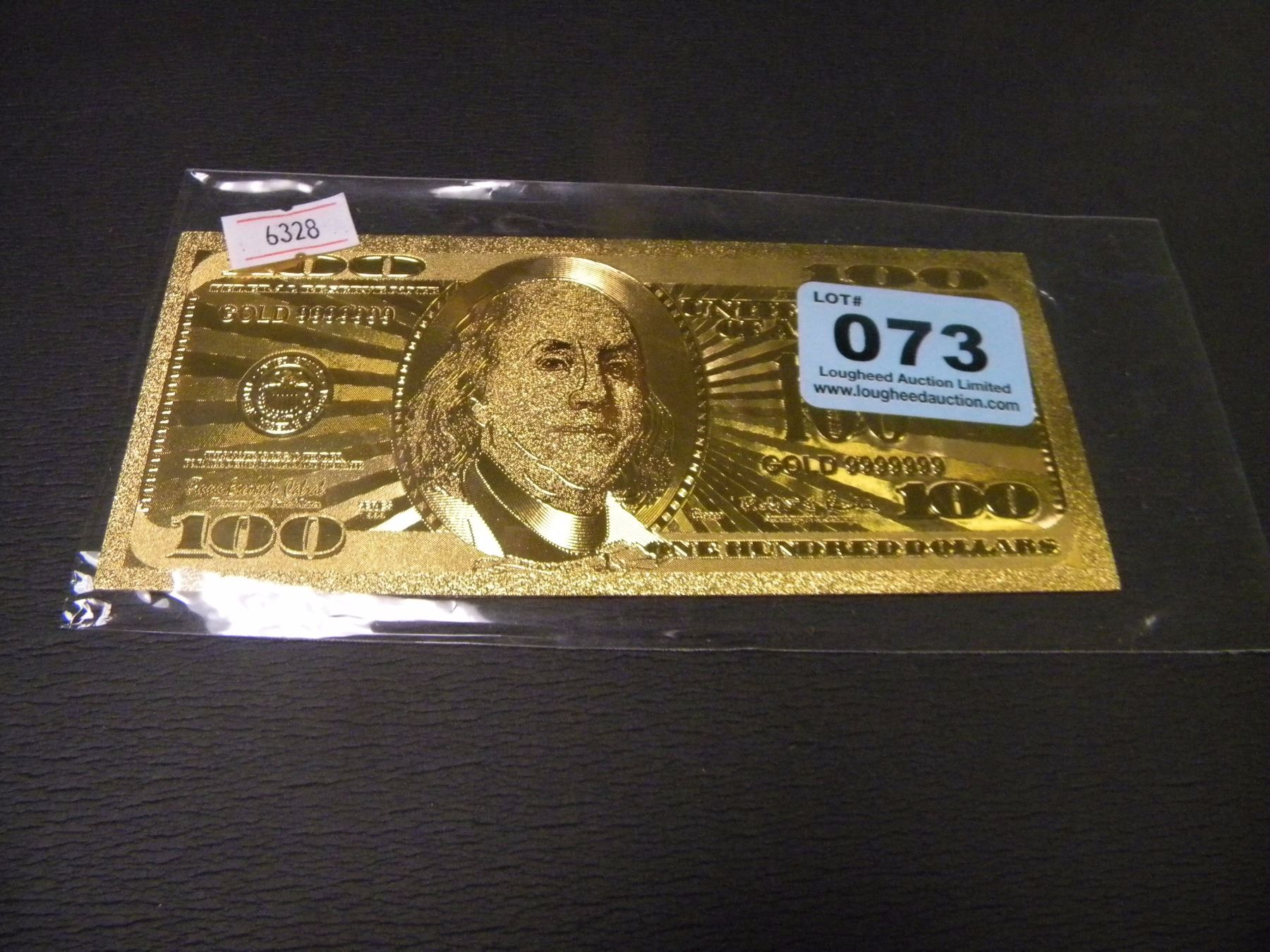 24K AMERICAN DOLLAR COLLECTIBLE 100.00 GOLD FOIL BILL