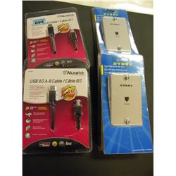 2 NEW USB A TO B CABLES /2 DYNEX PHONE FILTERS