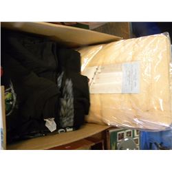 BOX OF MISC T SHIRTS/JEANS/TERRY SHOWER CURTAIN