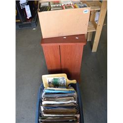 BOX OF VINTAGE 8 TRACKS AND RECORDS/MEDIA STORAGE BOX