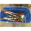 Image 1 : LARGE BLUE TUB OF PRUNERS AND MISC