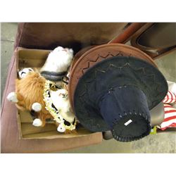 4 LEATHER COWBOY HATS/STUFFED ANIMALS