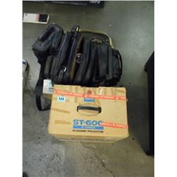 SOUND PROJECTOR/SUITCASE OF MISC CAMERA GEAR