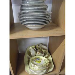 2 SHELVES OF DINNERWARE