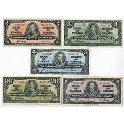 Bank of Canada, 1937, Set of 5 King George VI Notes