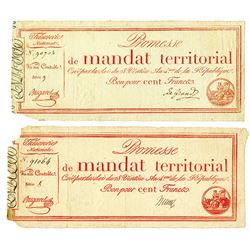 Promesses De Mandats Territoriaux, 1796 Issue Pair.