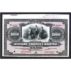 Bono De Caja, El Banco Mexicano De Comercio E Industria, ND (ca.1900-1910) Specimen Banknote.