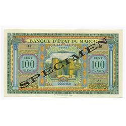 Banque d'Etat du Maroc, 1943, Specimen Note