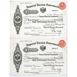 Imperial Russian Government 1916 Treasury Bill Pair.