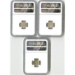 Japan, Empire, 1870 to 1873, Silver 5 Sen Coin Trio.