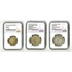 Japan, Empire, Silver 50 Sen Trio, ca. 1870-1914.